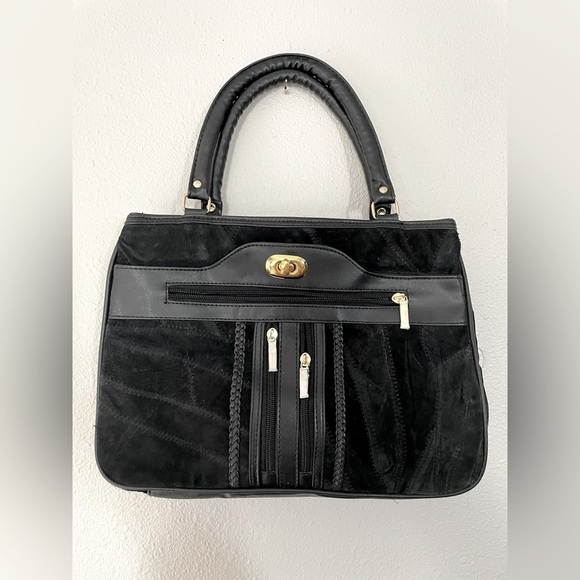 Handbags - NWOT Black Suede unbranded 3 pocket handbag with stitch work